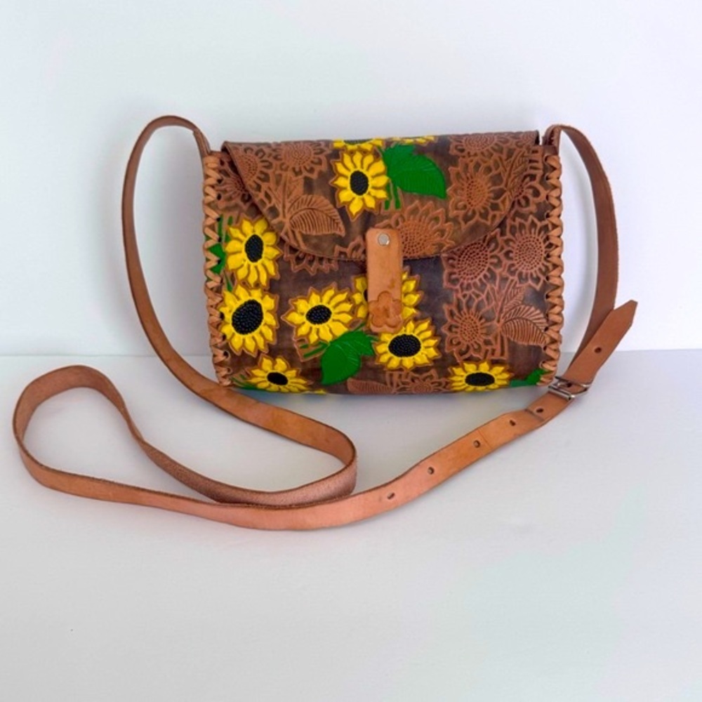 Hand Tooled Leather Floral Shoulder Bag - Picture 6 of 14